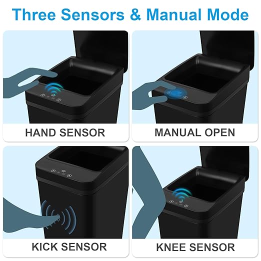 Bathroom Trash can,Smart Touchless Trash Can,Automatic Motion Sensor Trash Bin With Lid,2.4 Gallon Garbage Can, Kitchen, Bathroom, Office, Bedroom Trash can (Black)
