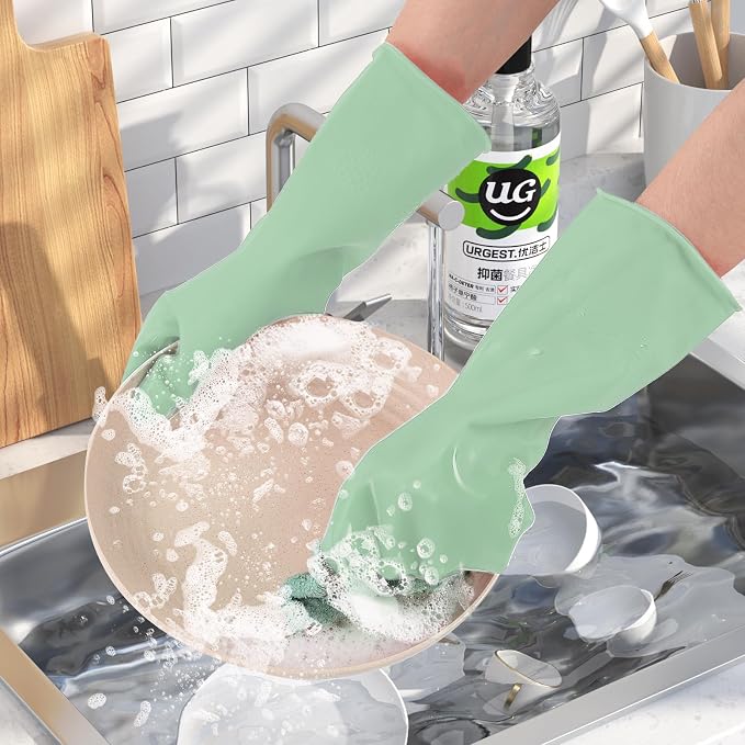 Rubber Kitchen Dishwashing Gloves - 4 Pairs Colorful Reusable Household Cleaning Gloves For Washing Dishes And Cleaning Tasks，Flexible And Durable Waterproof (Small, Dark Green+Blue+Green+Gray)