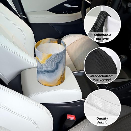 Lemon Yellow Marble Car Trash Can Garbage Cans Foldable,Cute Hanging Car Organizer and Storage Bag Leak Proof, Auto Back Seat Trash Bin Universal for Truck, SUV, Outdoor Travel