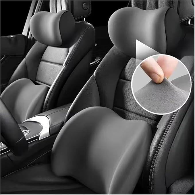 Car Neck Pillow and Lumbar Support Cushion - Memory Foam Backrest for Driver Seat Comfort(Gray)