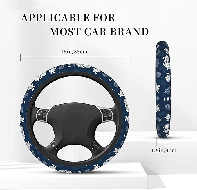 Cute Turtle Car Steering Wheel Cover, 15 Inch Steering Wheel Cover Stylish Decor for Most Cars