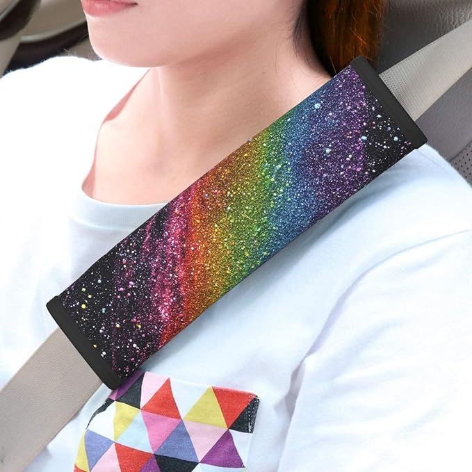Rainbow Steering Wheel Cover Elastic Non-Slip Car Steering Wheel Covers with Seat Belt Shoulder Pad for Women Men