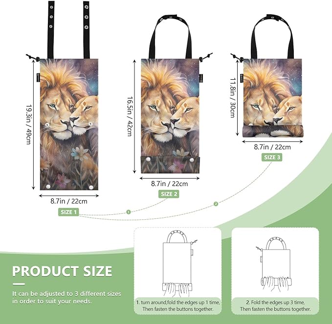 ALAZA Hanging Car Trash Bags Garbage Bag Trash Can for Back Seat Small Lion 2 Washable Storage Bag Retractable 2 Pack