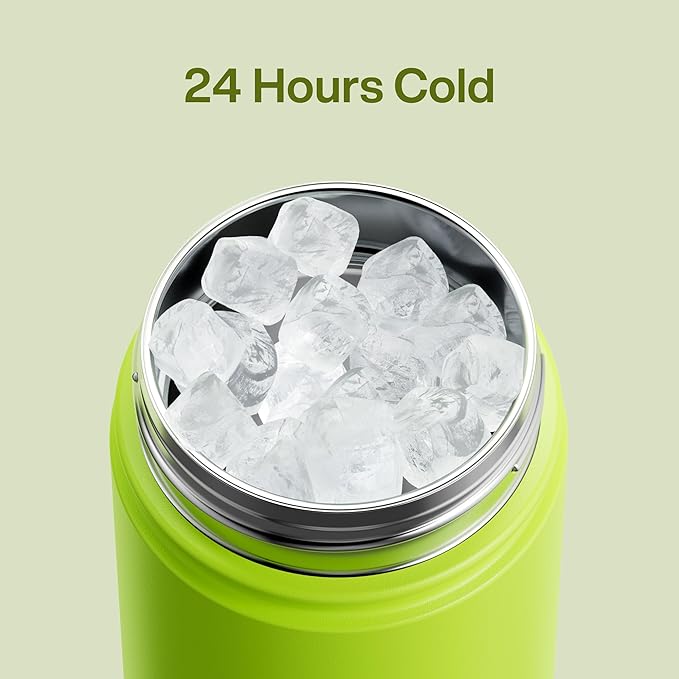 Kids Insulated Water Bottle with Straw - 12oz Stainless Steel Water Bottle with Dual Spouts, Leak-Proof, BPA-Free, Double Wall Vacuum Keeps Cold for 24 Hours for Sports, Travel, School (Sharp Green)