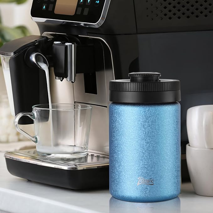 Bincoo Coffee Canister, Large Stainless Steel Coffee Bean Storage Container with Date Tracker, One-Touch Vacuum Seal Coffee Canister, Airtight Food Storage Container Freshness Kit for Coffee Beans