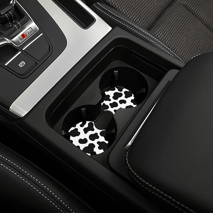 Cow Print Steering Wheel Cover - Cattle Print Steering Wheel Cover Anti-Slip Breathable Universal for with 2 Pieces Car Coasters Suitable for Men Women
