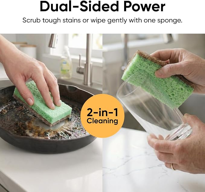 Superio Non-Scratch Cellulose Sponge Scrub Heavy Duty Kitchen Sponges Scrubbers with Scouring Pad (1)