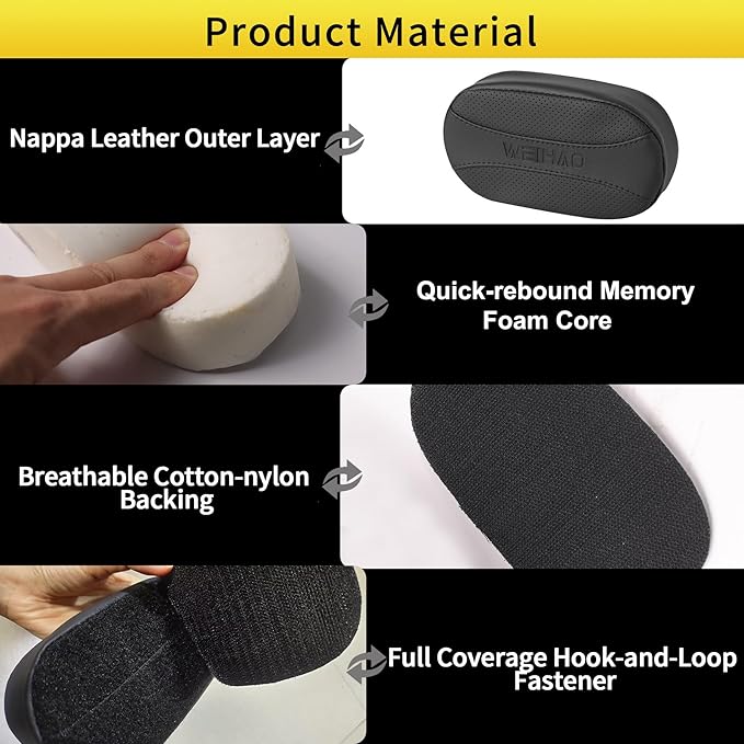 2PCS Car Knee Cushion Pad, Car Door Knee Pad Rest Cushion, Center Console Car Knee Pad Protector, Memory Foam Compact Knee Support with Hook & Loop, Nappa Leather Car Knee Support Cushion (Black)