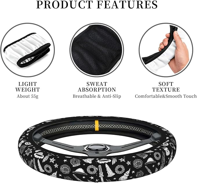 Ghost Steering Wheel Cover for Women Men Girls, Car Accessories Decor Thickened Anti-Slip Auto Steering Wheel Covers Protector Universal Fit 15 Inch for Cars, Truck, SUV