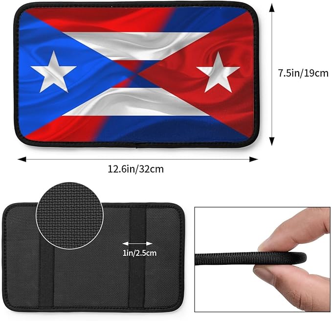 Auto Center Console Pad Puerto Rico Porto Rico Puerto Rican and Cuba Cuban Flag Wavy Car Armrest Cover Armrest Seat Handrail Box Cover Cushion Universal Decoration Protector Accessories