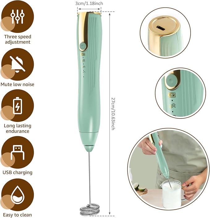 Powerful Handheld Milk Frother, Whisk Drink Mixer, Rechargeable Electric Foam Maker, Coffee Frother, Hand Blender, for Latte Cappuccino, Frappe, Matcha Maker