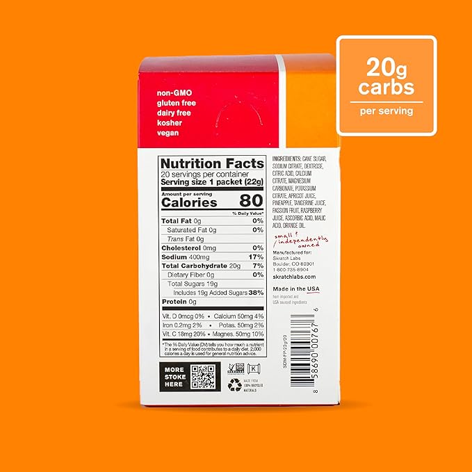 Skratch Labs Hydration Sports Drink Mix Packets – Real‑Fruit Electrolyte Powder for Fast Hydration & Endurance | Fruit Punch | 20 Pack | Vegan, Non‑GMO, Clean Ingredients