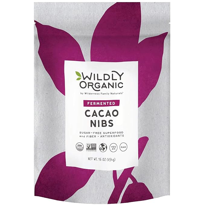 Wildly Organic Fermented Cacao Nibs 16 Oz, 1 lb Bag - Organic, Non-Alkalized, Minimally Processed, Raw, Non-GMO, Kosher, Vegan, Premium Rich Chocolate Flavor - Perfect in Smoothies, Yogurt, Oatmeal, Granola, Baking, Fruits, & Ice Cream