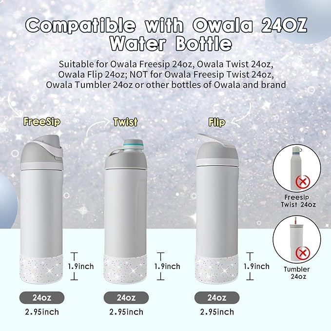 Protective Glitter Silicone Boot Compatible with Owala 24oz 32oz 40oz, Bling Cup Sleeve Bottom Bumper Cover Compatible with Owala FreeSip, Twist, or Flip Stainless Steel Water Bottles