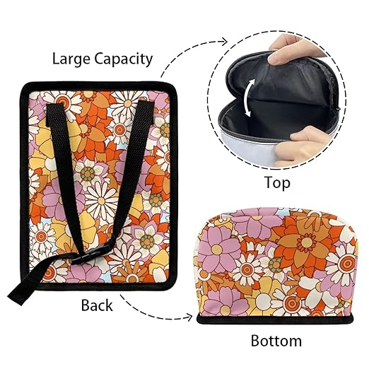Colorful Hippie Flower Car Trash Bin Bag with Lid,Cottagecore Floral Hanging Auto Garbage Can Waste Storage Bag Universal Fit Most Vehicle Truck SUV Road Trip，Picnic