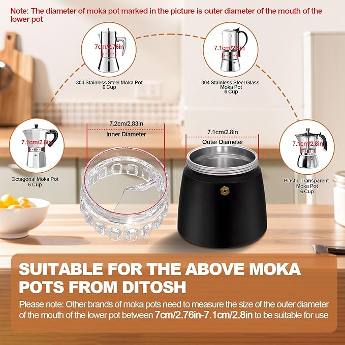 Moka Pot Dosing Funnel Transparent Mocha Dispenser Precise Volume Control Perfect Extraction Ratio for 6 Cup Aluminum Espresso Stovetop Coffeemaker-L72mm