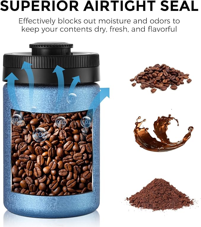 Bincoo Coffee Canister, Large Stainless Steel Coffee Bean Storage Container with Date Tracker, One-Touch Vacuum Seal Coffee Canister, Airtight Food Storage Container Freshness Kit for Coffee Beans