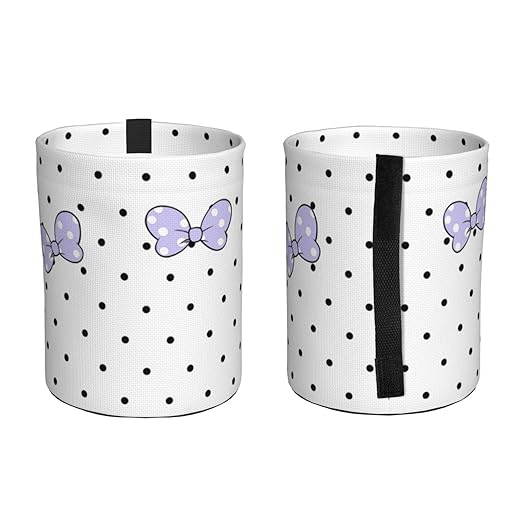 Cute White Polka Dots Purple Bow Car Trash Can Garbage Cans Foldable,Small Hanging Car Organizer Storage Bag Leak Proof, Auto Back Seat Trash Bin Universal for Truck, SUV, Outdoor Travel