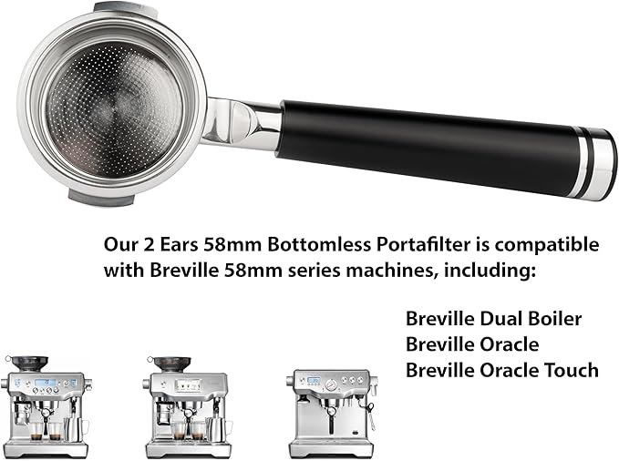 LILQ 58mm Bottomless Naked 2 Ears Portafilter Compatible with Breville Machines– Includes 18–20g Basket (Aluminum Flat, 58mm For Breville)