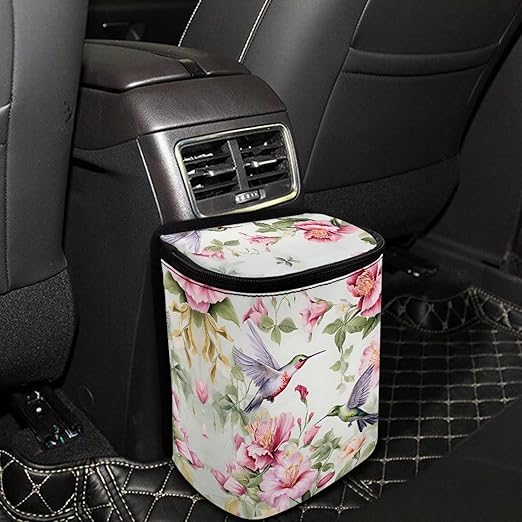 DISNIMO Hummingbird Floral Car Trash Can Easy-to-Install Car Accessory Interior, Western Aztec Leak-Proof Car Garbage Can Bin Organizer Storage Bag for the Back Seat of Any Cars, Sedans, SUVs & Trucks