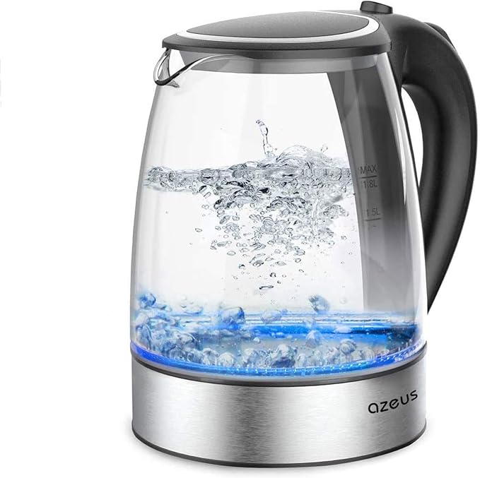 AZEUS Fast Boil Electric Water Kettle,1.8L Large Capacity with Auto Shut-Off and Boil-Dry Protection,BPA-Free Borosilicate Glass &Stainless Steel,(Pack of 8)