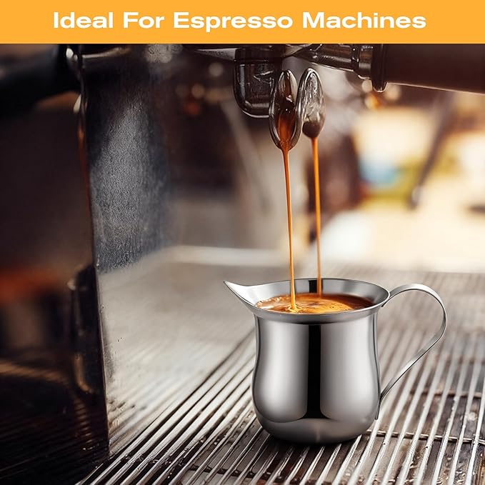 SHENLIU 12 Pack 3 oz Creamer Pitcher, Mini Stainless Steel Bell Creamers Espresso Pouring Cup Wide Mouth Pitcher with Pouring Spout for Milk Coffee Jam Sauces Syrup