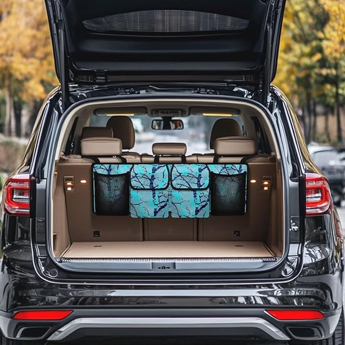 Car Trunk Organizer,Blue Tree Branch Camouflage Large Backseat Trunk Organizer,Collapsible Car Storage Bag,Auto Backseat Storage Bag Decoration for SUV/MPV/Truck