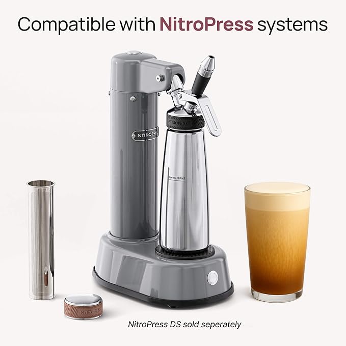 NitroPress Cold Brew Coffee Maker – Stainless Steel Home Brew Kit for Coffee and Tea with 200 Micron Filter Basket and Storage Cap - Perfect for Cold Brew at Home