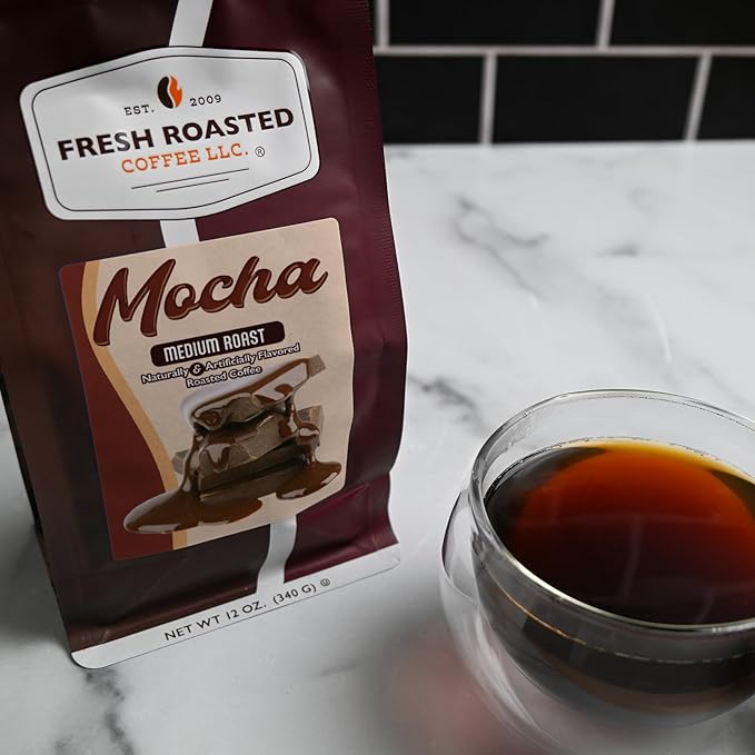 Fresh Roasted Coffee, Mocha Flavored Coffee, 12 oz, Medium Roast, Kosher, Ground