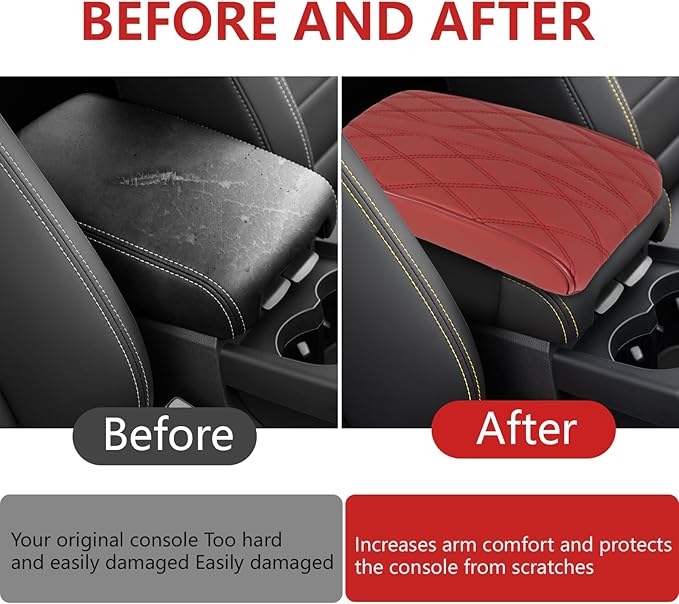Memory Foam Car Armrest Cushion, 13"×8.3"×2" Leather Car Armrest Cover Pad, Auto Center Console Cover, Universal Vehicle Arm Rest Cover Protector, Interior Car Accessories (Wine Red)