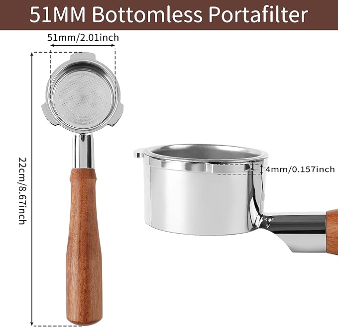 51mm Bottomless Portafilter for CM5418, 3 Ears Portafilter with 51mm Puck Screen Compatible for CASABREWS Espresso Machine CM5418, 3700Essential and 5418Pro, Stainless Steel Filter Holder and Filter