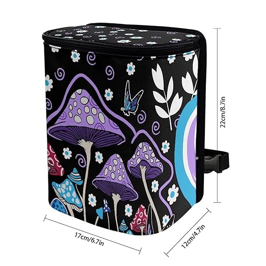 Purple Hippie Mushroom Car Trash Bag Hanging Auto Garbage Bin Can with Lid,Leak Proof Reusable Adjustable Strap Car Garbage Bag for Travel/Picnic