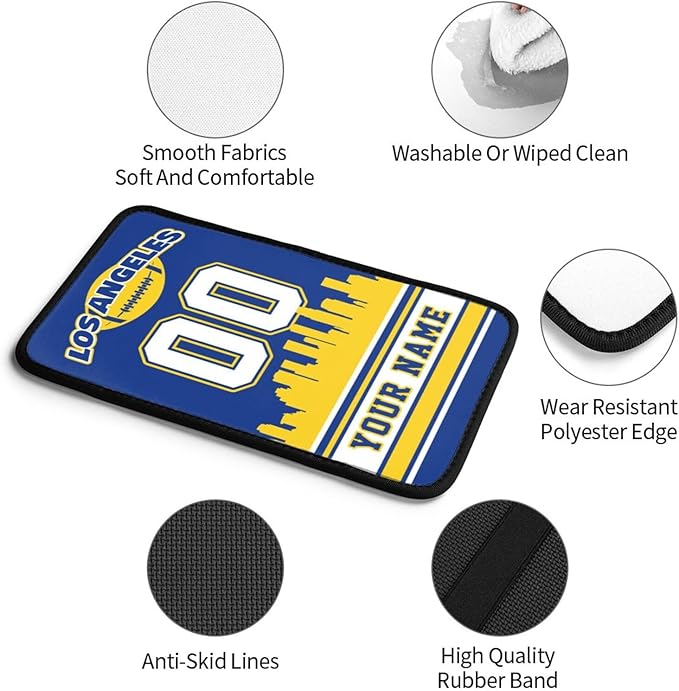 Custom Los Angeles R Car Armrest Covers Personalized Football Style with Name Number Customized Auto Center Console Pad Car Handrail Box Cushion for Most Vehicle Decor Accessories, Fans Gift