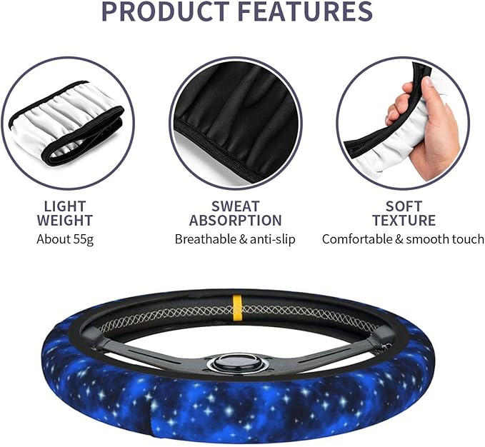 Blue Galaxy Steering Wheel Cover for Women Men Girls Car Accessories Decor Anti-Slip Neoprene Auto Steering Wheel Covers Protector Universal 15 Inch