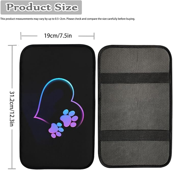 Mintutlipy Paw Hearts Print Automotive Center Console Cover Armrest Car Seat Box Soft Breathable Car Armrest Cushion for Pets Dog