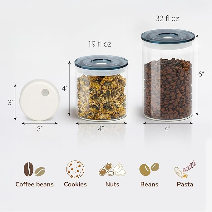 SealVax® Vacuum Coffee Canister Set – 19oz*2 & 32oz*2 Borosilicate Glass Jars with Airtight Lids + Electric Vacuum Sealer for Coffee Beans, Tea & Food Storage.