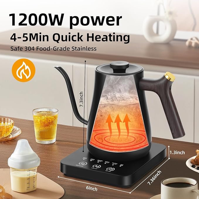 Panana Electrick Kettle, Gooseneck Electric Kettle Temperature Control with LCD Display, Pour Over Coffee Tea Kettle, Fast Heating, Overheat Protection, Memory Function,0.8L