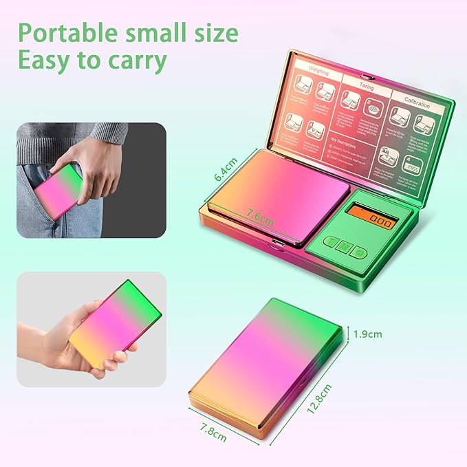 Digital Pocket Scale 300g/0.01g(10.58 oz x 0.001 oz),Rainbow Mini Scale for Food Ounces and Grams,Iridescent Plating Small Jewelry Gram Scale, Tare for Jewelry, Medicine, Coffee,Herbs,Coins