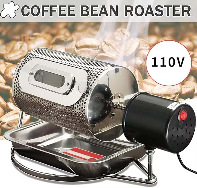 Elecbee Stainless Steel Coffee Bean Roasting Machine Coffee Roaster Roller Baker 110V Tools
