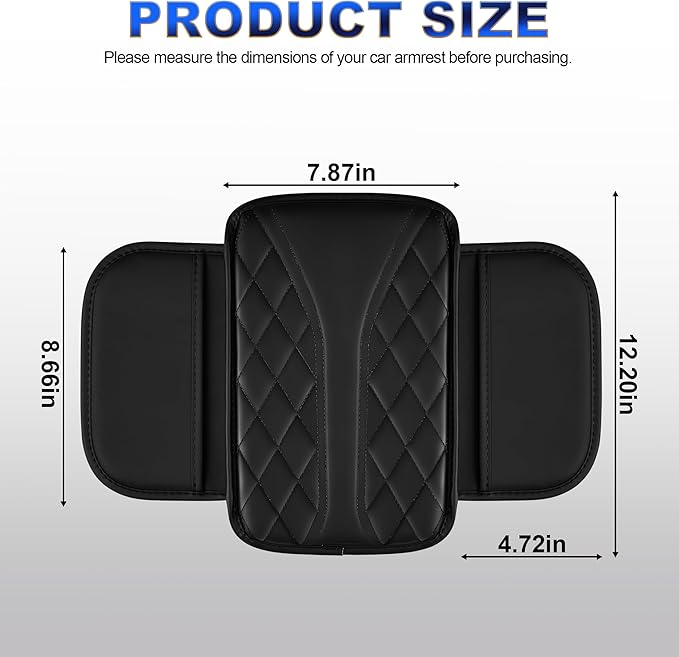 Car Center Console Cover Fit for Subaru Forester Leather Car Armrest Cover Cushion with 2 Pockets(Black)