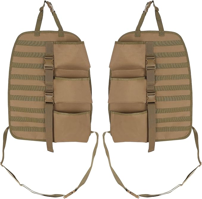 SUNPIE 2 Pcs Seat Back Truck Gun Rack，Automotive Gun Racks with Molle Panel Universal Seatback Storage Pockets Tactical Car Seat Back Organizer for Hunting Accessories Storage,Khaki
