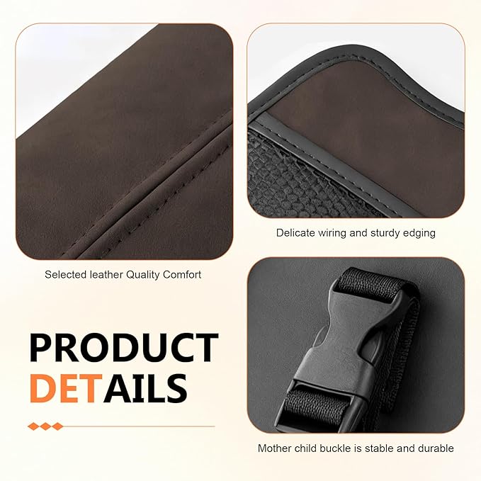 Car Tissue Holder, Leather Seat Side Strap-On Organizer Box with Mesh Net, Multifunctional Hanging Card Cup Holder Storage Bag, Universal for Most Cars (Coffee)