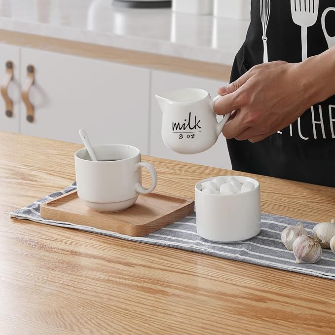 Creamer Pitcher with Handle,Ceramics Milk Creamer Container for Milk,Coffee,Sauce,Microwave Safe, White (12-Ounce, Set/1)