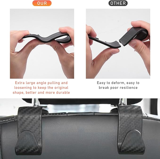 4 PCS Car Seat Headrest Hooks, Auto Seat Hook Hangers Storage Organizer, Back Seat Hanger for Car Handbag Clothes Coats Grocery Bags, Universal Interior Car Accessories (Carbon Fiber)
