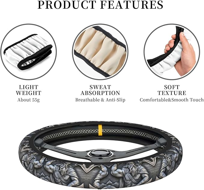 Shield Mythology Universal Fit Steering Wheel Cover for Car, Truck, and SUV, Durable Steering Wheel Protection