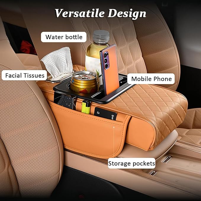 Car Armrest Pad for Nissan Altima 2013-2018, PU Leather 5-in-1 Armrest Storage Box Center Console Cover Armrest Cushion Arm Rest Cushion Pads with Cup Holders and Tissue Box,A/Black