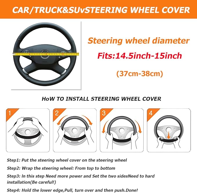 Carbon Fiber Car Steering Wheel Cover, Leather Breathable Non-Slip 14.5-15 Inch Vehicle Steering Wheel Protector, Auto Interior Protection Accessories, Universal for SUV Sedan Truck(Pink)