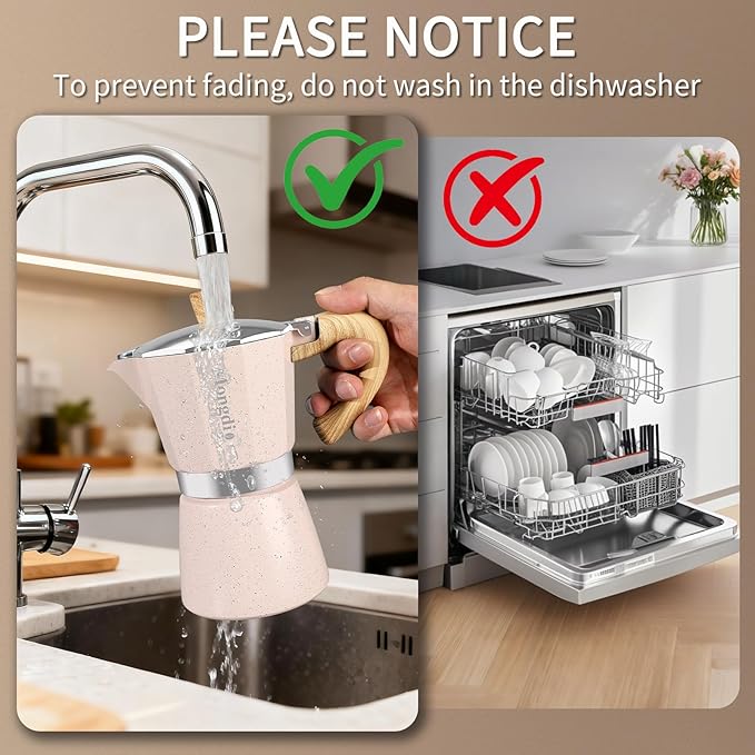 Mongdio Stovetop Espresso Maker Moka Pot, Cuban Coffee Maker Stove top coffee maker Moka Italian Espresso Greca Coffee Maker Brewer Percolator, 6 Espresso Cups, 10 oz - Pink