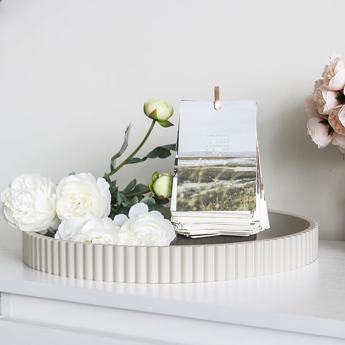 Round Decorative Tray for Coffee Table Decor, 11.8in Cream White Decorative Serving Tray for Kitchen Counter,bandejas decorativas, Wooden Serving Tray for Party