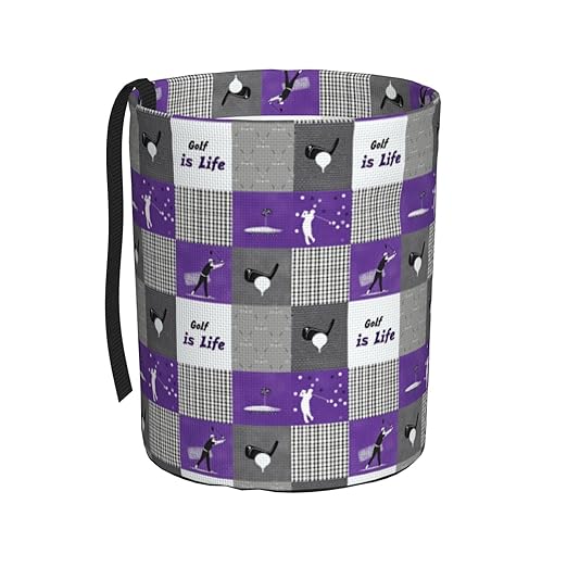 Golf Purple Patchwork Car Trash Can Garbage Cans Foldable,Cute Hanging Car Organizer and Storage Bag Leak Proof, Auto Back Seat Trash Bin Universal for Truck, SUV, Outdoor Travel